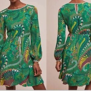 Anthropologie Maeve "Janis" Printed Dress -colorful print, ballon sleeves s4P